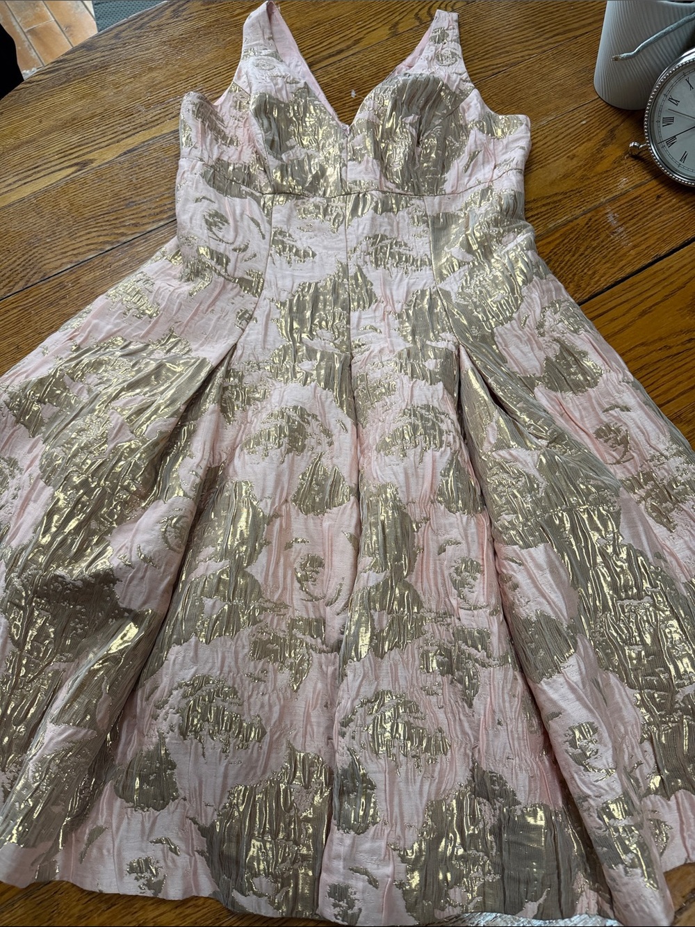 Aidan Mattox pink and gold brocade dress. Fit and flare style. Size 6.